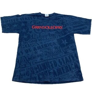 Grand Ole Opry Shirt Men Large Blue Tee America All Over Print AOP Country Music